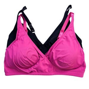 Rhonda Shear Wireless Bras Large Set of 2 ButterKnit Pink Black Comfort Stretch